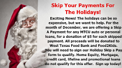 Skip your Auto or Personal Loan at MTCU for the month of December